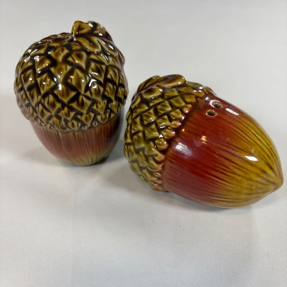 Acorn‎ Ceramic Salt and Pepper Shakers Set Brown Fall Autumn Harvest Decor Cute